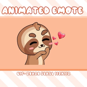 Lindo emoticón animado de beso de perezoso para Twitch, emoticón animado de beso de perezoso para Twitch Discord, emoticón animado divertido de beso de perezoso para streamer