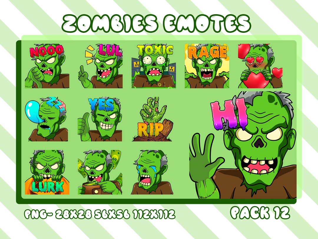 12x Zombies Halloween Twitch Emotes Pack, Twitch Zombies Emotes Pack for Streamer, Youtube
