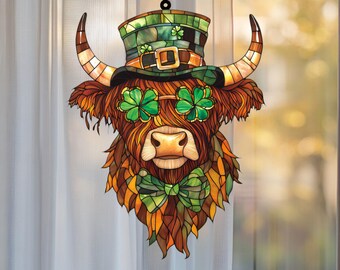 St. Patrick's Day hooglandkoe acryl raam hangend
