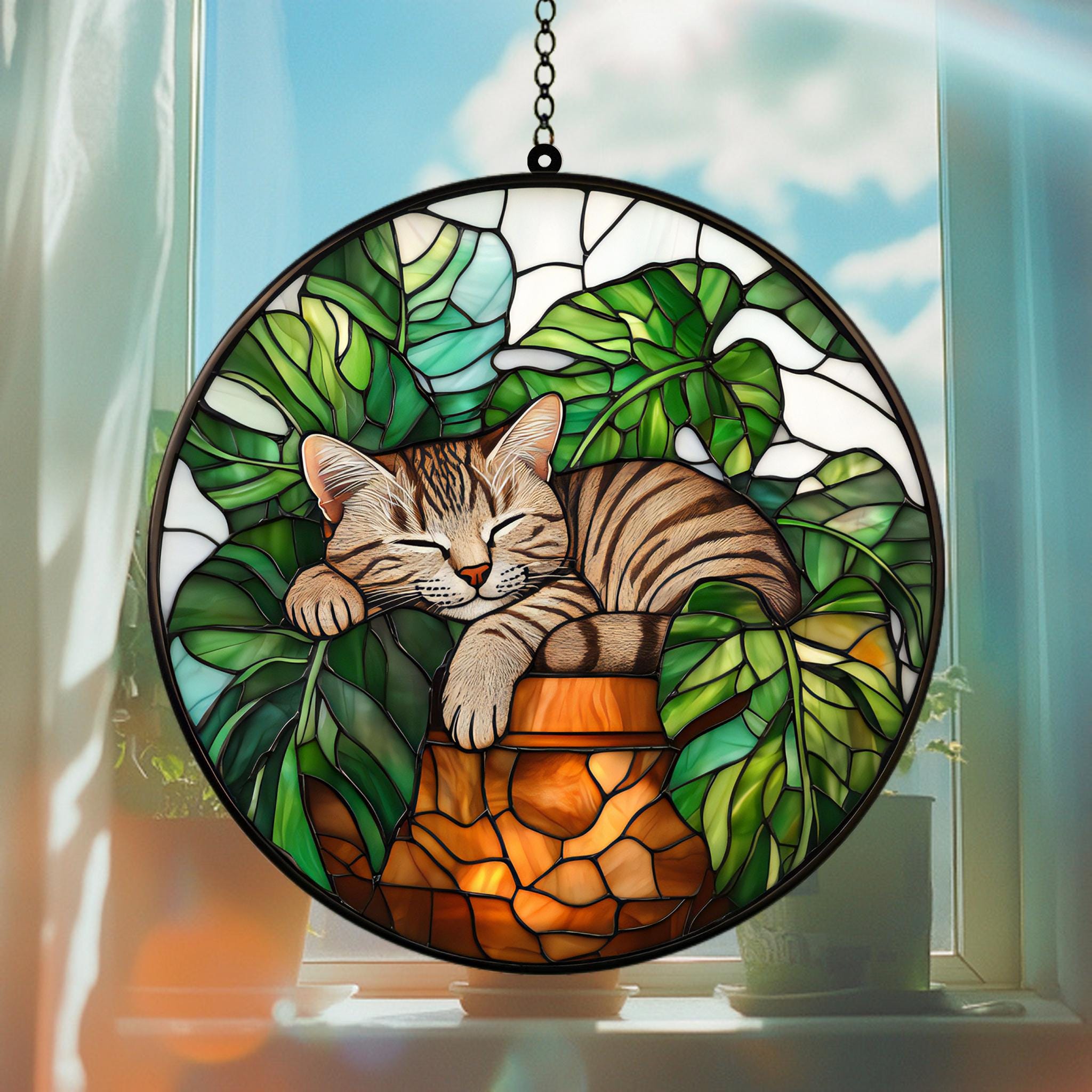 Personalized Cat & Monstera Plant Acrylic Window Hanging - Etsy