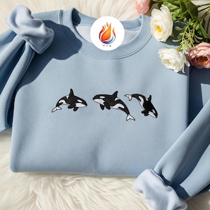 Orca Embroidered Sweatshirt, Killer Whale Ocean Crewneck for Marine Animal Lovers, Cozy Sea Life Gift for Nature and Beach Enthusiasts