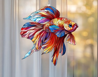 Acrylic Betta Fish Window Hanging: Ocean Home Decor