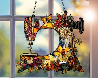 Wildflower Sewing Machine Acrylic Window Hanging: Sewing Room Decor