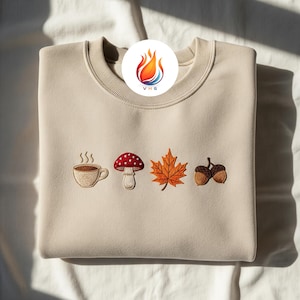 Embroidered Mushroom Fall Sweatshirt: Cottagecore Autumn Crewneck
