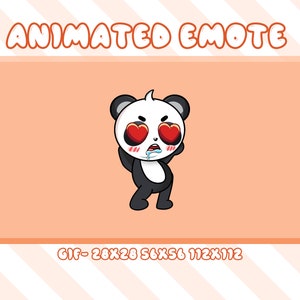 Gesto animado de Panda con ojos de corazón para Twitch, Gesto animado de Panda enamorado para Twitch Discord en Youtube, Gesto animado de Panda con latidos para streamers