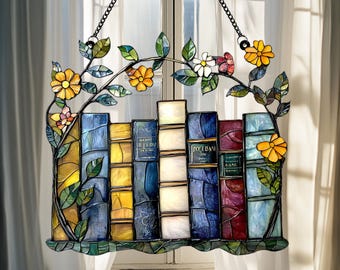 Flower Book Acrylic Window Hanging: Librarian Gift, Book Lover Decor