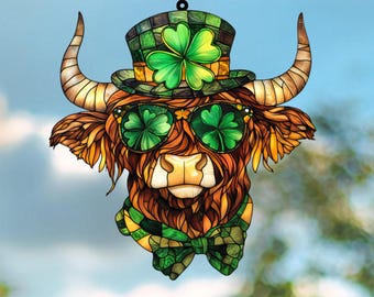 St. Patrick's Day hooglandkoe acryl raam hangend