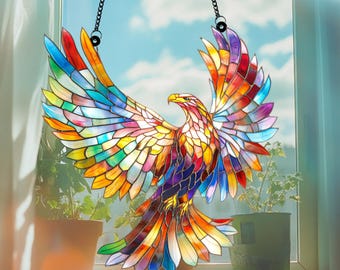 Adorno acrílico para ventana de fénix: pájaro de fuego colorido para decorar el hogar