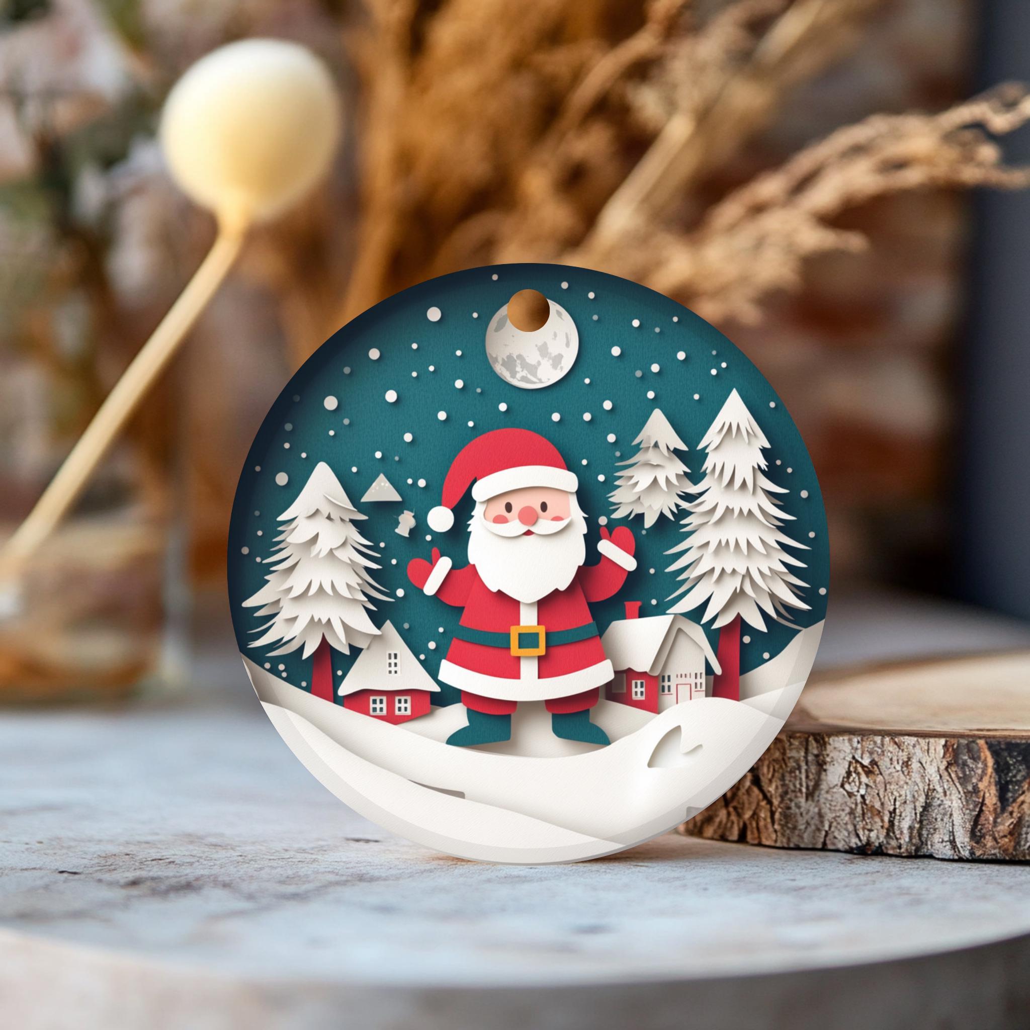 ヴィンテージ風サンタクロースの陶器製オーナメント：冬の