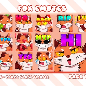 12x Fox Twitch Static Emotes Pack, Twitch Fox Emotes Pack dla Streamerów, Youtuberów, MVP, Money, Hi Fox Pack Emoji Bundle, Gamer Emotes