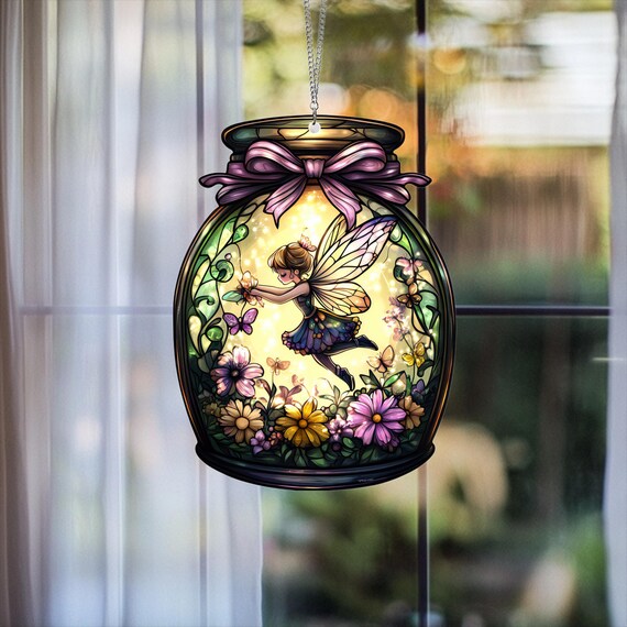Ciondolo da parete regalo con ornamento acrilico rotondo da appendere alla finestra con acchiappasole colorato stampato da fata elfo per la decorazione del soggiorno di casa  15