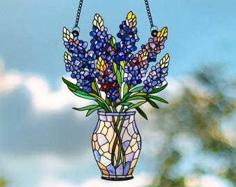Texas Bluebonnet Flowers Acrylic Window Hanging: State Flower Home Decor