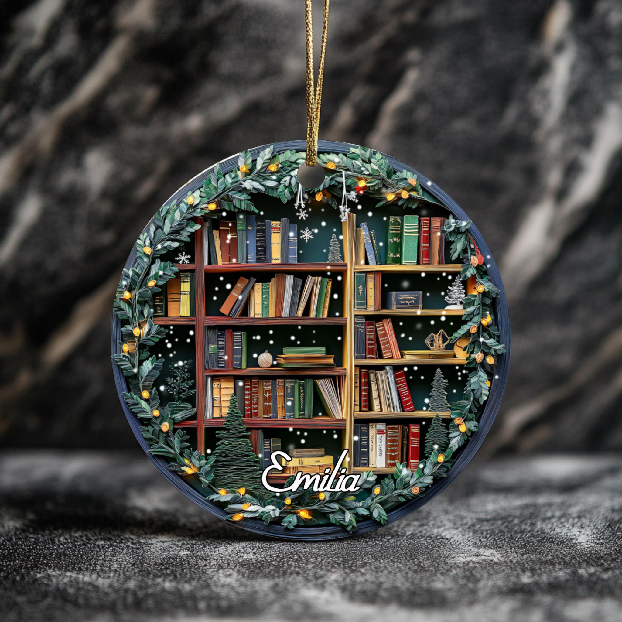 Personalized Christmas Book Tree Name Glass Ornament, Bookworm Gifts, Book Club Ornament, Librarian Gift, Book Lover Gift, Custom Bookish Glass
