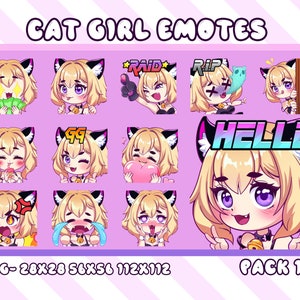 Emotes estáticos de Twitch de Cat Girl, 12 emotes de Twitch para streamer, emotes de Discord, pacote de emojis de Cat Girl, emotes de gamer