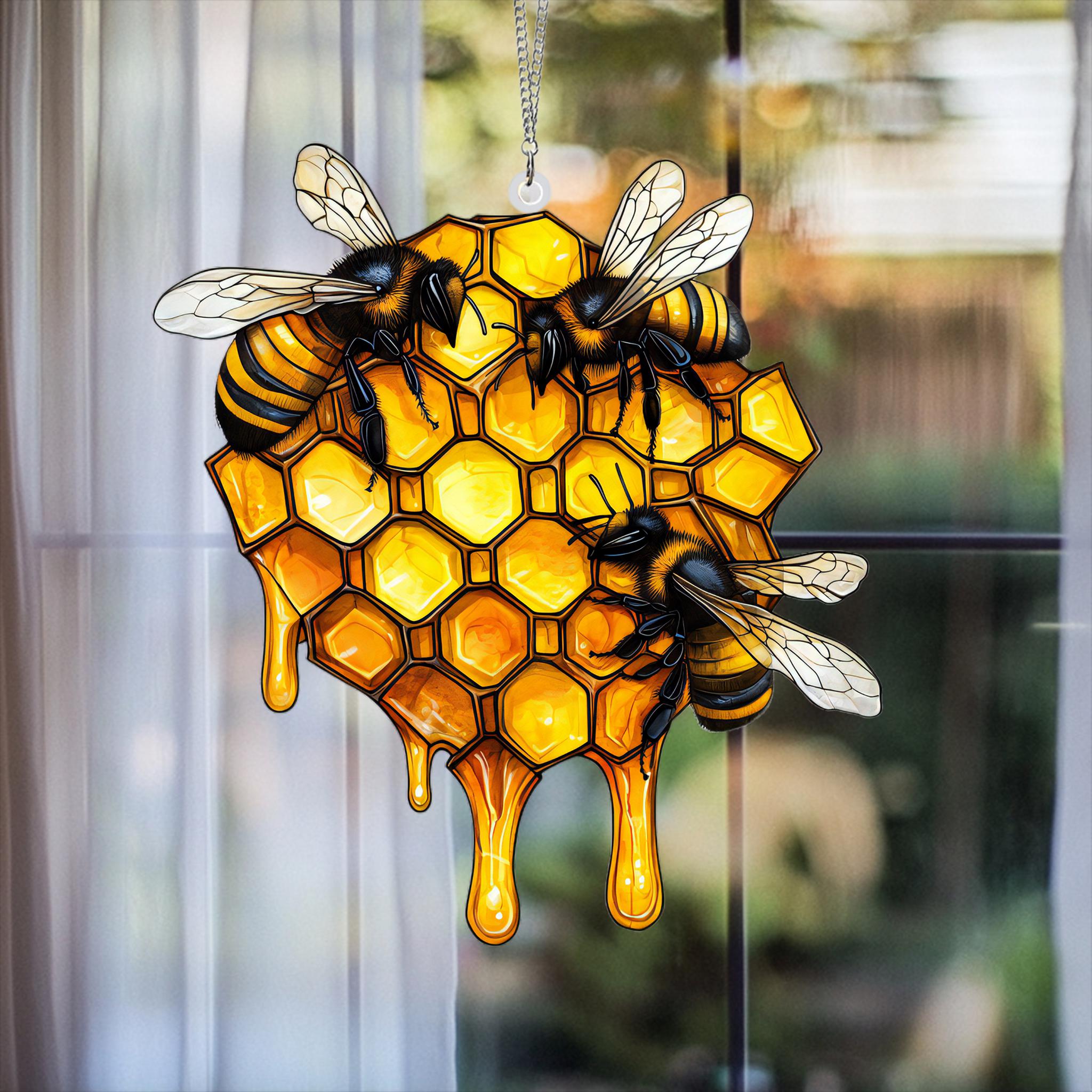 Honeycomb & Bee Acrylic Window Hanging: Nature Decor