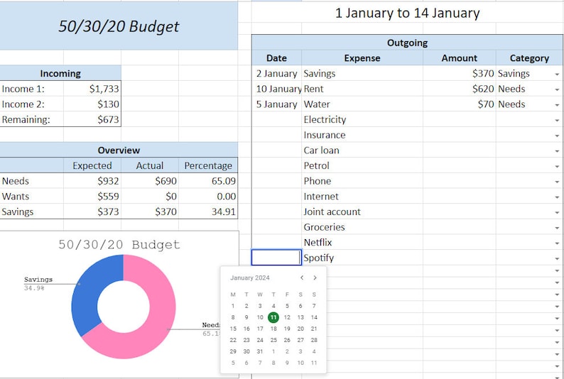 SUPER Easy Budget 50/30/20 Template for Google Sheets, Autoformulas to ...