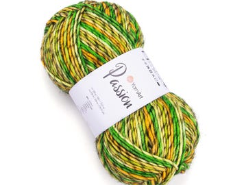 May include: A ball of YarnArt Passion yarn in a green, yellow and black colourway. The label reads "YarnArt Passion" and includes information about the yarn weight and length.