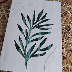 carte theme jardin nature feuille marqueterie de paille réalisée par mes soins straw marquetry format 11 x 15 garden card