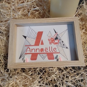 Tableau personnalisable prénom cadeau de naissance en marqueterie de Paille réalisé par mes soins straw marquetry picture baby