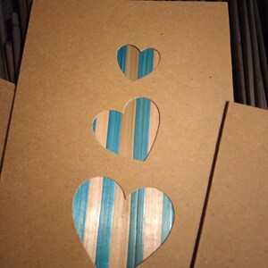 lot de 3 carte de voeux en marqueterie de paille réalisée par mes soins straw marquetry wish card christmas card format 10 x 15 coeurs LOT A