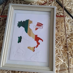 Tableau "  Italie pizza "  en marqueterie de paille réalisée par mes soins straw marquetry italy card