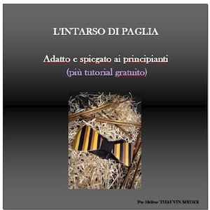 May include: Image of a bow tie with black, yellow, and brown stripes, resting on a bed of straw. The text "L'INTARSO DI PAGLIA" is at the top, with additional text below. The image is set against a dark gray background.