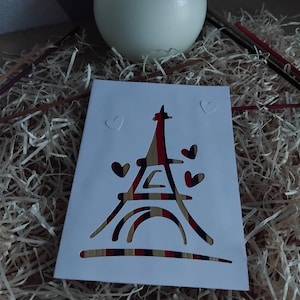 carte tour eiffel en marqueterie de paille réalisée par mes soins straw marquetry eiffrl tower format 11 x 15