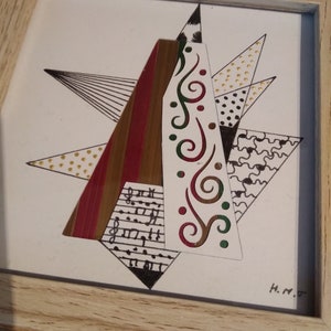 cadre abstrait lettre A en marqueterie de paille réalisée par mes soins straw marquetry card format 10 x 10