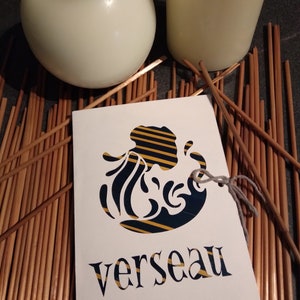 carte signe du zodiaque verseau en marqueterie de paille réalisée par mes soins straw marquetry zodiac card format 11 x 15