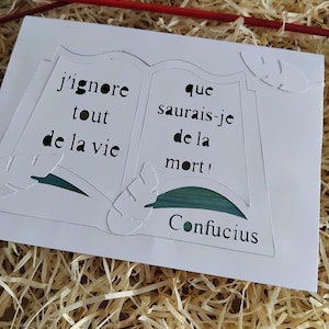 carte "  citation "  de confucius en marqueterie de paille réalisée par mes soins straw marquetry citation card
