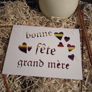 carte de fête des grand-mères en marqueterie de paille réalisée par mes soins straw marquetry mother's day granny card