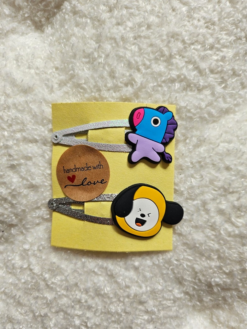 juegos de pinzas para el cabello BT21 hechos a mano, purpurina, varias versiones imagen 6