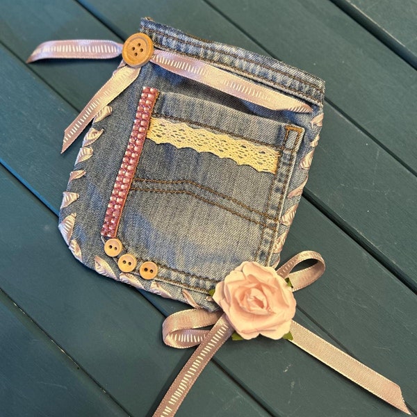 Hand-sewn, elaborate upcycling jeans bag "romantic"