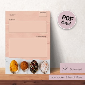 Recipe template for printing, recipe DIN A4 for printing, digital download recipe template, printable recipe template, recipe template in German