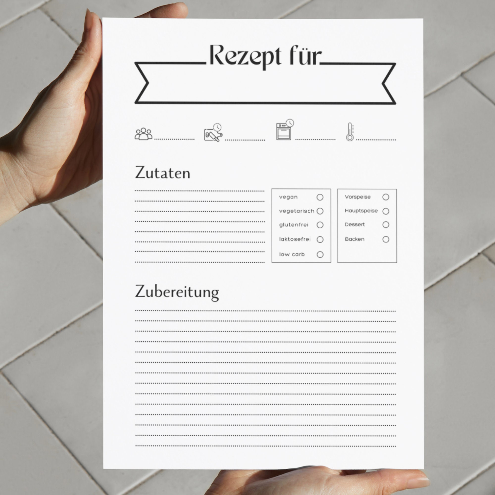 Rezeptvorlage zum Ausdrucken, Rezept DIN A4 zum Drucken, digitaler