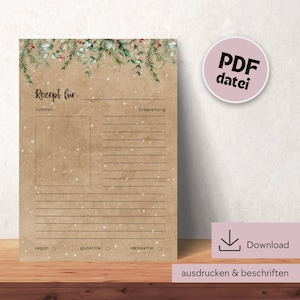 Christmas recipe template for printing, recipe DIN A4 for printing, digital download, printable recipe template, template German