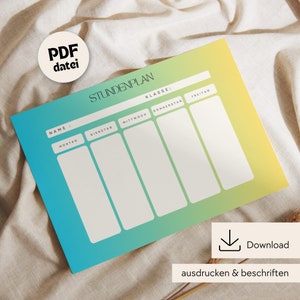 Timetable to print, timetable download, timetable DIN A4, timetable PDF printable, timetable digital, timetable school