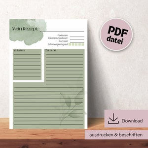 Recipe template for printing, recipe DIN A4 for printing, digital download recipe template, printable recipe template, recipe template German
