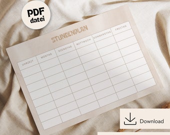 Timetable to print, timetable download, timetable DIN A4, timetable PDF printable, timetable digital, timetable school
