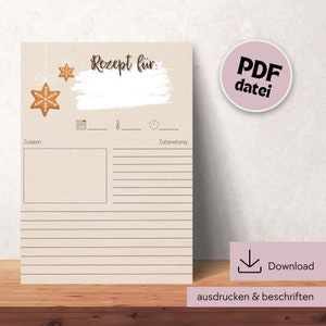 Christmas recipe template for printing, recipe DIN A4 for printing, digital download, printable recipe template, template German