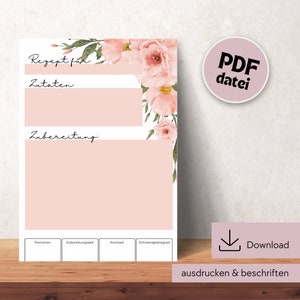 Recipe template for printing, recipe DIN A4 for printing, digital download recipe template, printable recipe template, recipe template in German