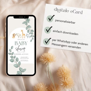 Digitale Baby Shower Einladung, eCards Babyparty, Babyshower Einladungskarte, Einladung per WhatsApp, Gender Reveal Einladung digital
