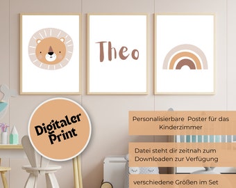 Wall pictures for children's room lion, posters for children's room customizable, wall pictures for children's room to print out, digital children's room prints