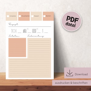 Recipe template for printing, recipe DIN A4 for printing, digital download recipe template, printable recipe template, recipe template German