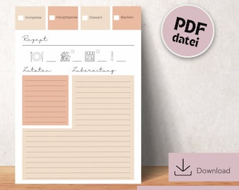 Recipe template for printing, recipe DIN A4 for printing, digital download recipe template, printable recipe template, recipe template German