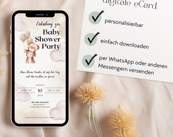 Invito digitale per baby shower, eCard Baby Shower, Biglietto d'invito per baby shower, Invito per rivelare il genere digitale, Invito WhatsApp Baby Shower