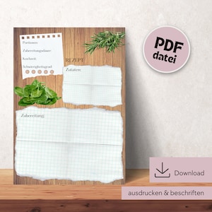Recipe template for printing, recipe DIN A4 for printing, digital download recipe template, printable recipe template, recipe template German