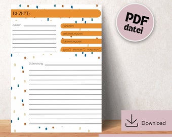 Recipe template for printing, recipe DIN A4 for printing, digital download recipe template, printable recipe template, recipe template in German