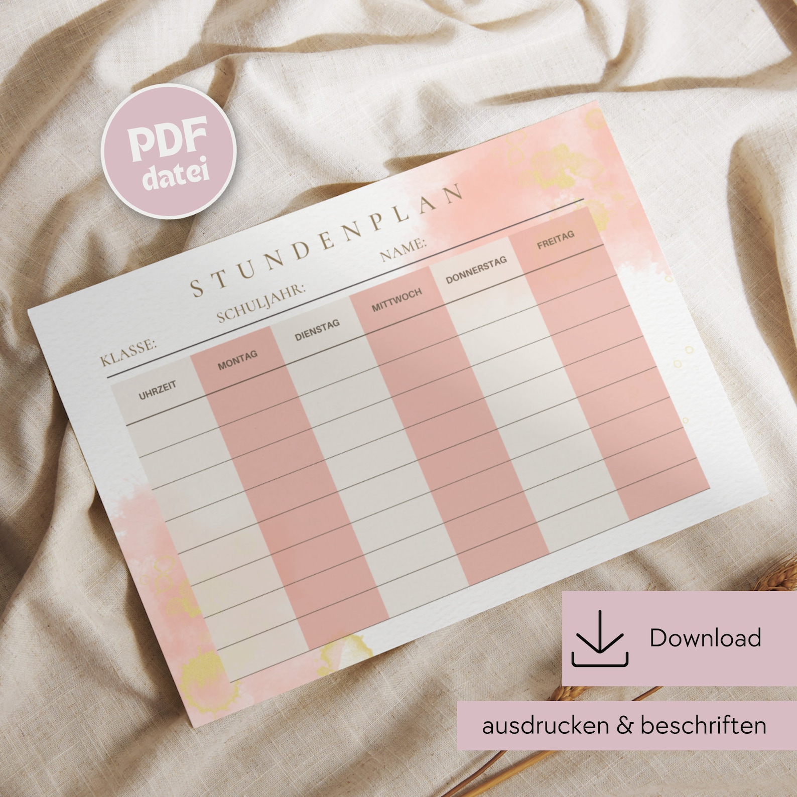 Stundenplan zum Ausdrucken, Stundenplan Download, Stundenplan DIN A4