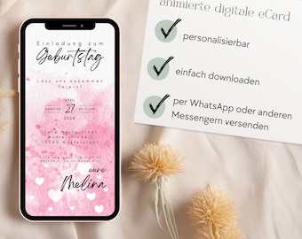 Animated birthday invitation, eCard animated birthday, digital birthday invitation, invitation via WhatsApp, invitation video digital